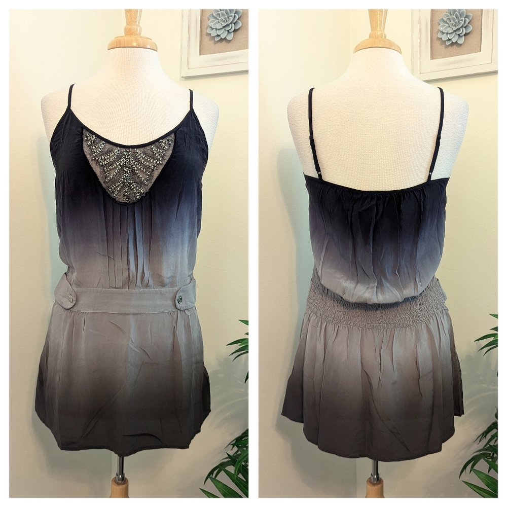 Guess By Marciano Ombre Beaded Silk Mini Dress Grey Medium